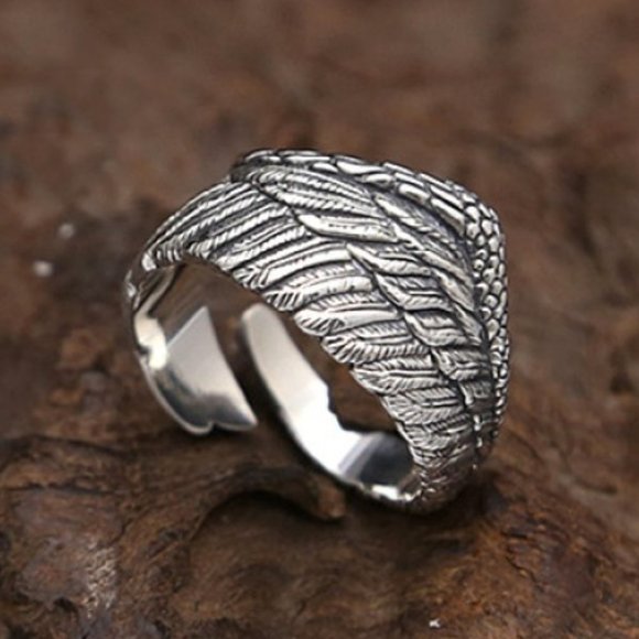 💞 Alloy Ethnic Dainty Crooked Feather Carved Vintage Wings Ring Women, PD436 - Picture 1 of 2